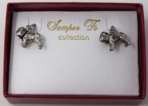 3D Silver Bull Dog Earrings