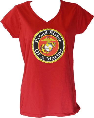 Ladies Proud Sister Of A Marine V-Neck T-Shirt - Red