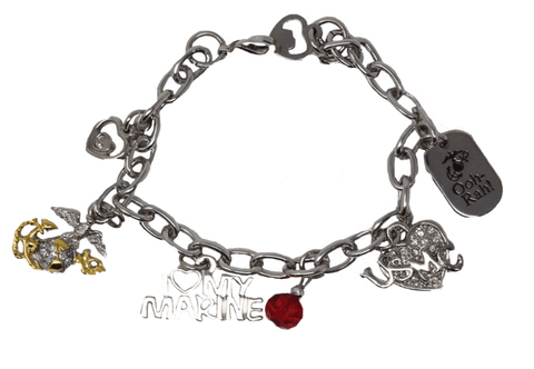 Silver Marine Corps Charm Bracelet with Seven Charms