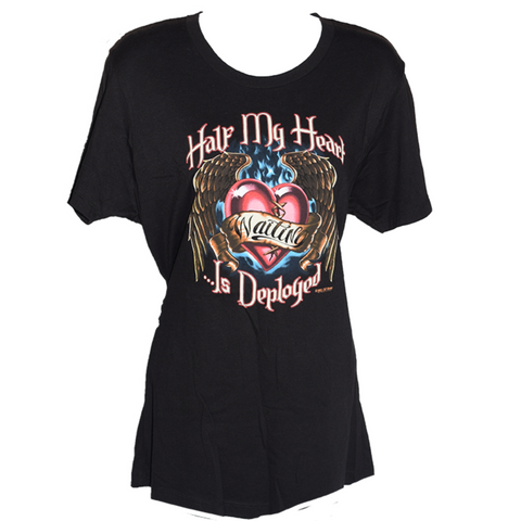 Ladies Half My Heart Is Deployed Graphic T-Shirt