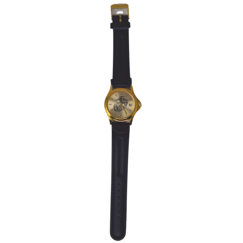 Marine Gold Face Watch with Black Leather Strap