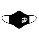Black Marine Corps face mask with Eagle, Globe, and Anchor design on left cheek.