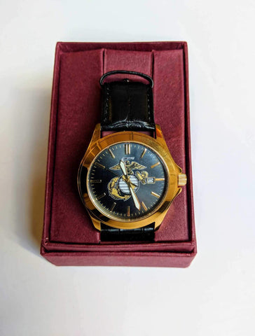 Men's EGA Black & Gold Watch with Leather Strap