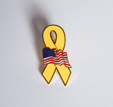 Yellow Ribbon with American Flag Pin